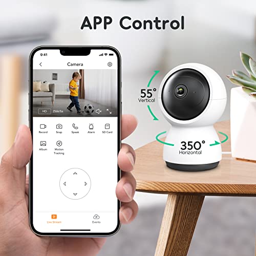 Winees Indoor Security Camera 2K, WiFi Pet Camera for Home Security with Sound/Human/Pet Detection, Clear Night Vision, Motion Tracking, Pan/Tilt/Zoom for Baby Monitor/Elderly/Dog, Alexa&PC Compatible