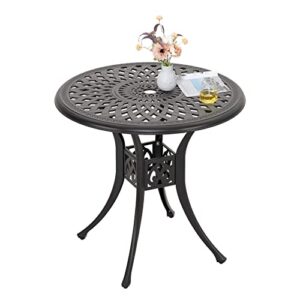 nuu garden 30 inch patio dining table, cast aluminum round outdoor table with umbrella hole for patio, backyard, deck-black