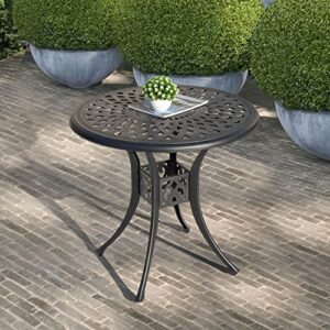 Nuu Garden 30 Inch Patio Dining Table, Cast Aluminum Round Outdoor Table with Umbrella Hole for Patio, Backyard, Deck-Black