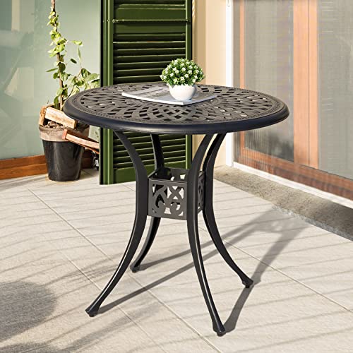 Nuu Garden 30 Inch Patio Dining Table, Cast Aluminum Round Outdoor Table with Umbrella Hole for Patio, Backyard, Deck-Black