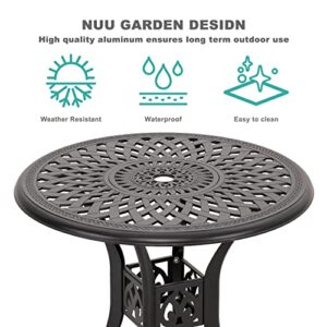 Nuu Garden 30 Inch Patio Dining Table, Cast Aluminum Round Outdoor Table with Umbrella Hole for Patio, Backyard, Deck-Black