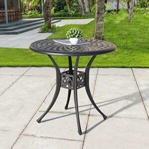 Nuu Garden 30 Inch Patio Dining Table, Cast Aluminum Round Outdoor Table with Umbrella Hole for Patio, Backyard, Deck-Black