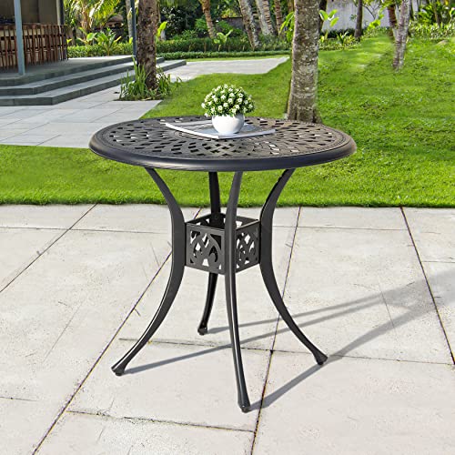 Nuu Garden 30 Inch Patio Dining Table, Cast Aluminum Round Outdoor Table with Umbrella Hole for Patio, Backyard, Deck-Black