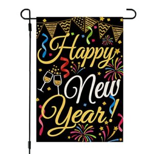 CROWNED BEAUTY Happy New Year Garden Flag 12X18 Inch Small Double Sided for Outside Yard Winter Holiday Seasonal Party Decor CF658-12