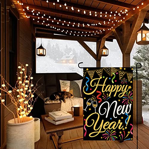 CROWNED BEAUTY Happy New Year Garden Flag 12X18 Inch Small Double Sided for Outside Yard Winter Holiday Seasonal Party Decor CF658-12