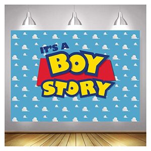 XLL Cartoon Boy It's a Boy Story Photography Backdrop Birthday Party Photo Background Blue Sky White Clouds Photography Backdrops Baby Shower Kids Hero Photo Booth Studio Props 7x5ft