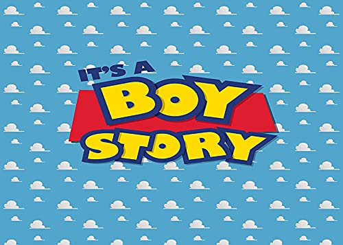 XLL Cartoon Boy It's a Boy Story Photography Backdrop Birthday Party Photo Background Blue Sky White Clouds Photography Backdrops Baby Shower Kids Hero Photo Booth Studio Props 7x5ft