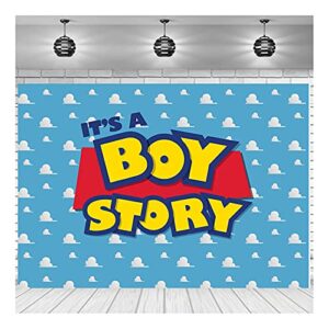 XLL Cartoon Boy It's a Boy Story Photography Backdrop Birthday Party Photo Background Blue Sky White Clouds Photography Backdrops Baby Shower Kids Hero Photo Booth Studio Props 7x5ft