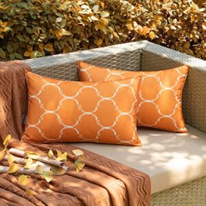 anroduo pack of 2 outdoor waterproof throw pillow covers solid decorative garden cushion sham outside lumbar pillowcase for patio balcony bench couch 12 x 20 inch orange