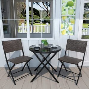 natural expressions 3 pieces outdoor patio bistro set, wicker patio furniture sets with folding patio round table and chairs for garden, backyard,balcony, porch