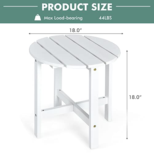 RELAX4LIFE 18” Outdoor Side Table - Solid Wood Patio Side Table w/Stable Construction, Weather Resistant, Small Round Table for Patio, Garden, Lawn, Backyard, Balcony, Small Patio Table (1, White)