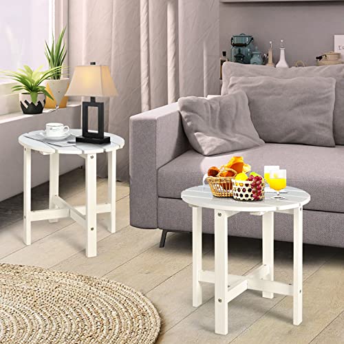 RELAX4LIFE 18” Outdoor Side Table - Solid Wood Patio Side Table w/Stable Construction, Weather Resistant, Small Round Table for Patio, Garden, Lawn, Backyard, Balcony, Small Patio Table (1, White)