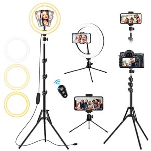 10″ ring light with 57″ floor/7″ desk stand and 2 phone holders, selfie ring light for computer/phone/laptop/webcam