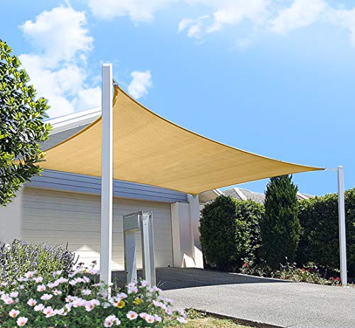 Patio Sun Shade Sail Canopy, 12' x 16' Rectangle Shade Cloth Outdoor Cover - UV Resistant Sunshade Fabric Awning Shelter for Backyard Lawn Garden Carport (Sand Color)
