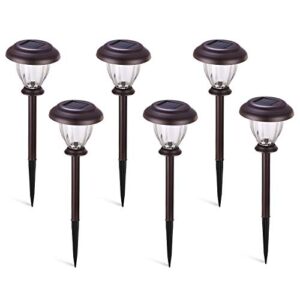 sunwind solar pathway lights outdoor waterproof glass landscape lights 6-pack warm white led for garden,path,patio yard,walkway and driveway (bronze metal)