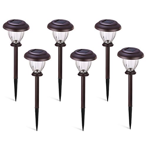 SUNWIND Solar Pathway Lights Outdoor Waterproof Glass Landscape Lights 6-Pack Warm White LED for Garden,Path,Patio Yard,Walkway and Driveway (Bronze Metal)