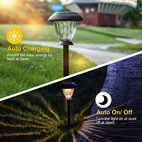 SUNWIND Solar Pathway Lights Outdoor Waterproof Glass Landscape Lights 6-Pack Warm White LED for Garden,Path,Patio Yard,Walkway and Driveway (Bronze Metal)