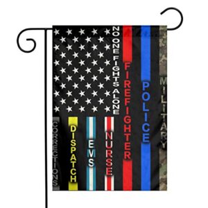 military american flag army police cop firefighter fire blue green red thin line black no one fights alone nylon burlap linen fabric garden flag farmhouse mailbox decor welcome 12×18 double sided