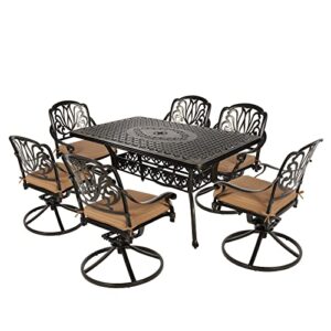 vivijason 7-piece patio furniture dining set, all-weather cast aluminum outdoor conversation set, include 6 swivel dining chairs and a rectangle table with umbrella hole for lawn garden backyard