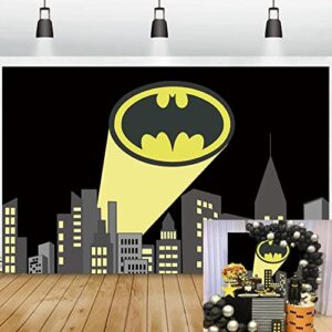 superhero super city backdrop yellow full moon skyline buildings city scape photography background child boy birthday party decoration banner photo booth