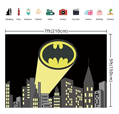 Superhero Super City Backdrop Yellow Full Moon Skyline Buildings City Scape Photography Background Child Boy Birthday Party Decoration Banner Photo Booth