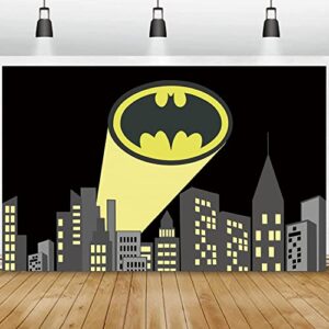 Superhero Super City Backdrop Yellow Full Moon Skyline Buildings City Scape Photography Background Child Boy Birthday Party Decoration Banner Photo Booth