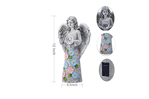 TOMBABY Solar Angel Figurine Garden Outdoor Statue, Polyresin Angel Art for Patio Lawn Yard Porch Gift Holiday Decoration