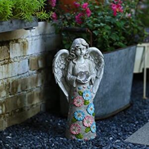 TOMBABY Solar Angel Figurine Garden Outdoor Statue, Polyresin Angel Art for Patio Lawn Yard Porch Gift Holiday Decoration