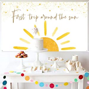 OSNIE Boho Sun First Trip Around the Sun First Birthday Photography Backdrop Banner Muted Sunrise Wall Hanging Decor Sun Theme 1st Birthday Party Photo Background Decoration Supplies for Boys Girls