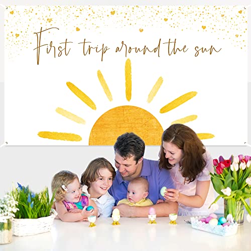 OSNIE Boho Sun First Trip Around the Sun First Birthday Photography Backdrop Banner Muted Sunrise Wall Hanging Decor Sun Theme 1st Birthday Party Photo Background Decoration Supplies for Boys Girls