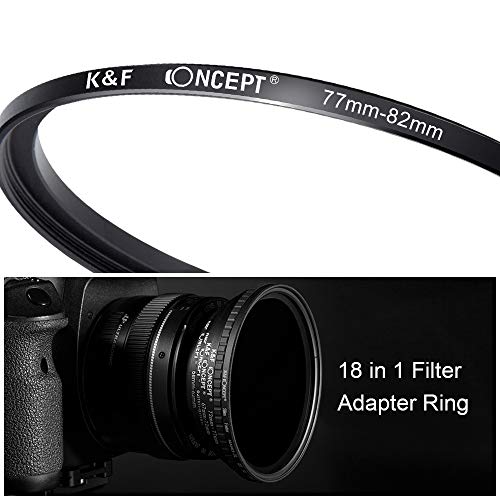 K&F Concept 18 Pieces Filter Ring Adapter Set, Camera Lens Filter Metal Stepping Rings Kit (Includes 9pcs Step Up Ring Set + 9pcs Step Down Ring Set) Black
