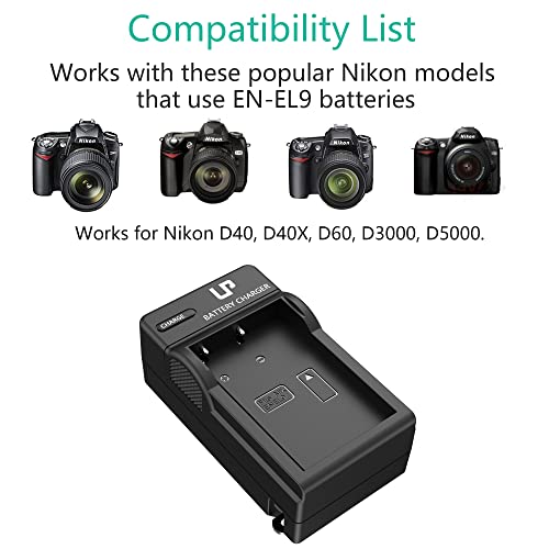 EN-EL9 Battery Charger, LP EN EL9a Charger Compatible with Nikon EN-EL9 EN EL9a Battery, Nikon D40, D40X, D60, D3000, D5000 Cameras, Replacement for MH-23