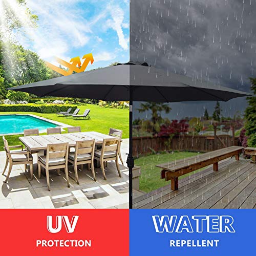 SUNLAX 9ft Outdoor Patio Umbrella, Market Table Umbrella with Push Button Tilt and Crank for Garden Grey Color
