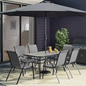 SUNLAX 9ft Outdoor Patio Umbrella, Market Table Umbrella with Push Button Tilt and Crank for Garden Grey Color