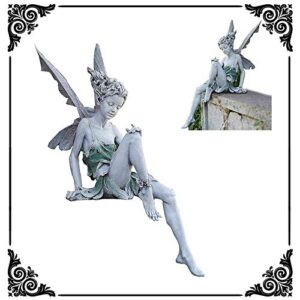 Sitting Fairy Statue for Garden Tudor Sitting Fairy Statue Beautiful Tudor and Turek Sitting Fairy Statue Garden Ornament Resin Craft for Landscaping Garden Yard Decoration (A)