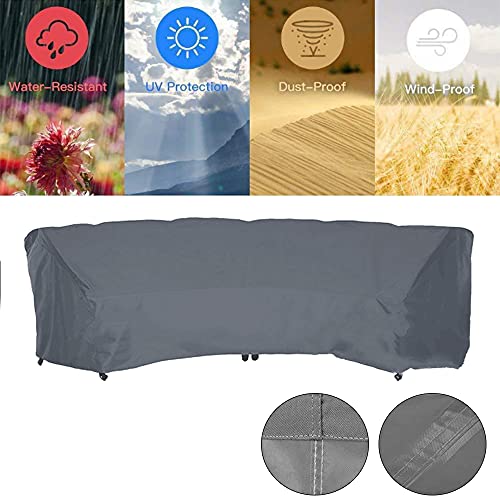 BOSKING Patio Furniture Cover Heavy Duty Waterproof Curved Sofa Cover Dustproof Section Couch Sofa Cover Outdoor Indoor Furniture Half-Moon Sofa Set Protector with Adjustable Drawstring (Grey)