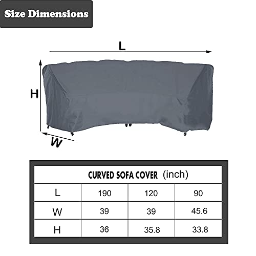 BOSKING Patio Furniture Cover Heavy Duty Waterproof Curved Sofa Cover Dustproof Section Couch Sofa Cover Outdoor Indoor Furniture Half-Moon Sofa Set Protector with Adjustable Drawstring (Grey)