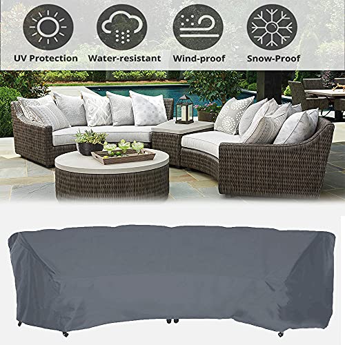 BOSKING Patio Furniture Cover Heavy Duty Waterproof Curved Sofa Cover Dustproof Section Couch Sofa Cover Outdoor Indoor Furniture Half-Moon Sofa Set Protector with Adjustable Drawstring (Grey)