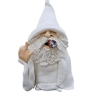simaya smoking wizard gnome, naughty garden gnome, polyresin garden sculpture, middle finger gnome statue, funny lawn figurine for lawn yard balcony porch patio home ornaments outdoor decorations