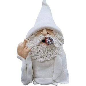 SIMAYA Smoking Wizard Gnome, Naughty Garden Gnome, Polyresin Garden Sculpture, Middle Finger Gnome Statue, Funny Lawn Figurine for Lawn Yard Balcony Porch Patio Home Ornaments Outdoor Decorations