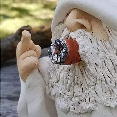 SIMAYA Smoking Wizard Gnome, Naughty Garden Gnome, Polyresin Garden Sculpture, Middle Finger Gnome Statue, Funny Lawn Figurine for Lawn Yard Balcony Porch Patio Home Ornaments Outdoor Decorations