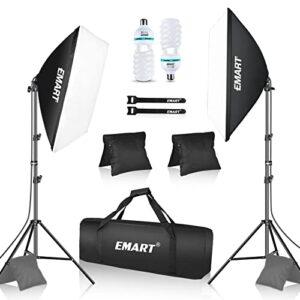 emart softbox lighting kit with sandbag, 20″x28″ soft box lights photography accessories with 2x105w e27 5500k bulbs, professional camera light kit for studio video recording, filming, podcast