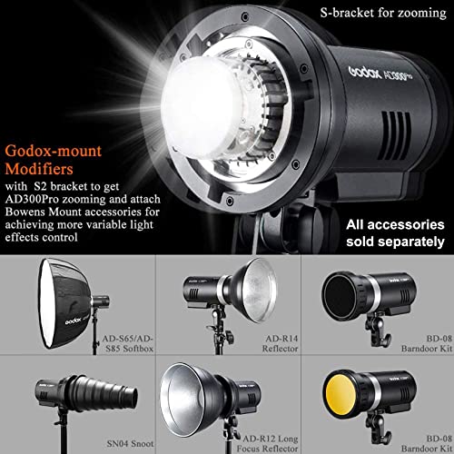 Godox AD300 Pro AD300Pro Flash Strobe Monolight, 300Ws Outdoor Flash, Recharagable Lithium Battery, 2.4G HSS 1/8000s Portable Flash Compatible for Nikon Canon Sony Fuji Olympus Panasonic Camera