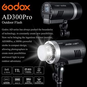 Godox AD300 Pro AD300Pro Flash Strobe Monolight, 300Ws Outdoor Flash, Recharagable Lithium Battery, 2.4G HSS 1/8000s Portable Flash Compatible for Nikon Canon Sony Fuji Olympus Panasonic Camera