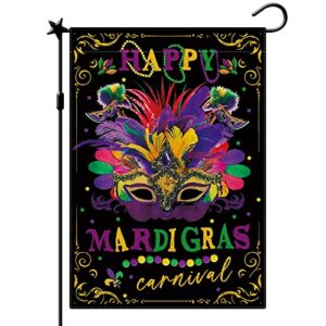 cmegke mardi gras masquerade feather mask garden flag, happy mardi gras flags, masquerade mask holiday party yard outdoor decor vertical double sided burlap carnival celebration classic holiday party farmhouse yard home outside decor 12.5 x 18 in