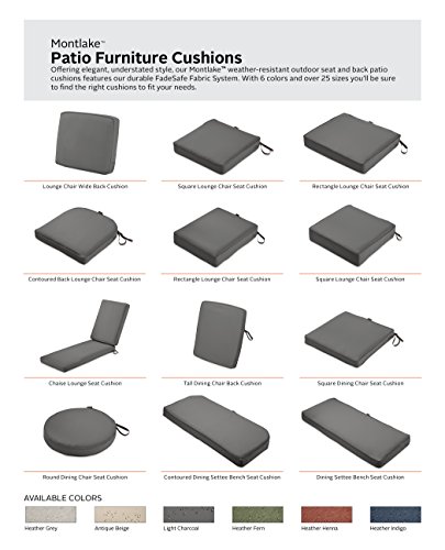 Classic Accessories Montlake FadeSafe Water-Resistant 23 x 23 x 5 Inch Square Outdoor Seat Cushion, Patio Furniture Chair Cushion, Light Charcoal Grey, Outdoor Cushion Cover