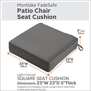 Classic Accessories Montlake FadeSafe Water-Resistant 23 x 23 x 5 Inch Square Outdoor Seat Cushion, Patio Furniture Chair Cushion, Light Charcoal Grey, Outdoor Cushion Cover