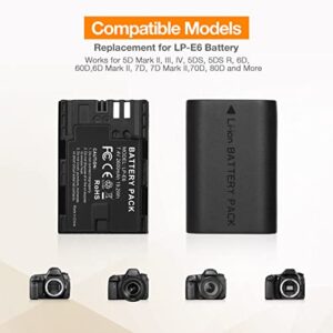 LP-E6 LP E6N Replacement Camera Batteries and Rapid Dual Charger Set for 5D Mark II, III, IV, 5DS, 5DS R, 6D, 60D,6D Mark II, 7D, 7D Mark II,70D, 80D Batteries Grip