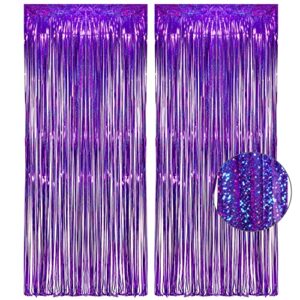 purple tinsel curtain party backdrop – greatril foil fringe curtain party decor photo booth streamers for mermaid birthday euphoria themed party decorations – 1m x 2.5m – pack of 2