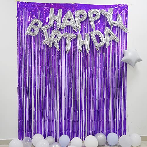 Purple Tinsel Curtain Party Backdrop - GREATRIL Foil Fringe Curtain Party Decor Photo Booth Streamers for Mermaid Birthday Euphoria Themed Party Decorations - 1m x 2.5m - Pack of 2